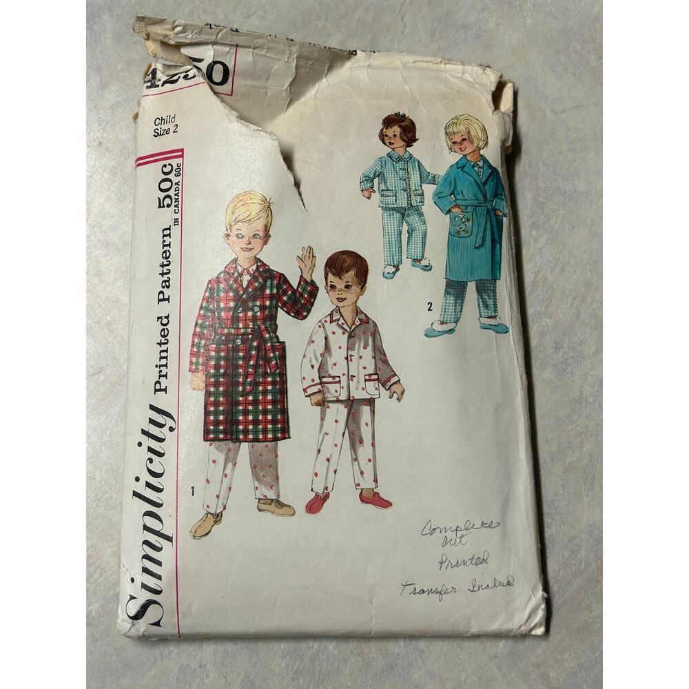 Vintage 1960's Simplicity Pattern #4250 Children's Pajamas and Robe Size‎ 2